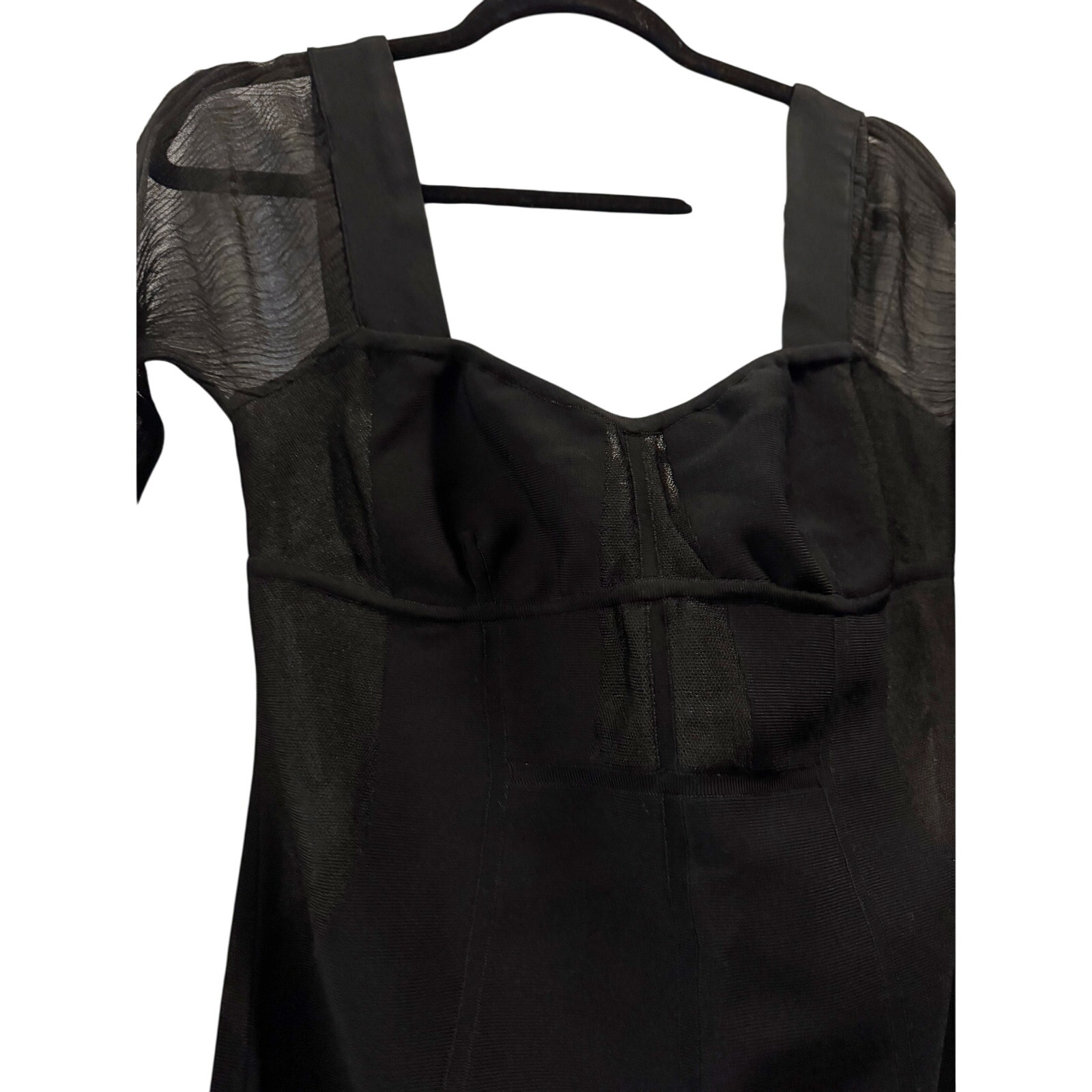 Herve Leger Mesh Sleeve Intarsia Bodycon Mini Dress Black Size L Nwt Cocktail — image 4 of 8